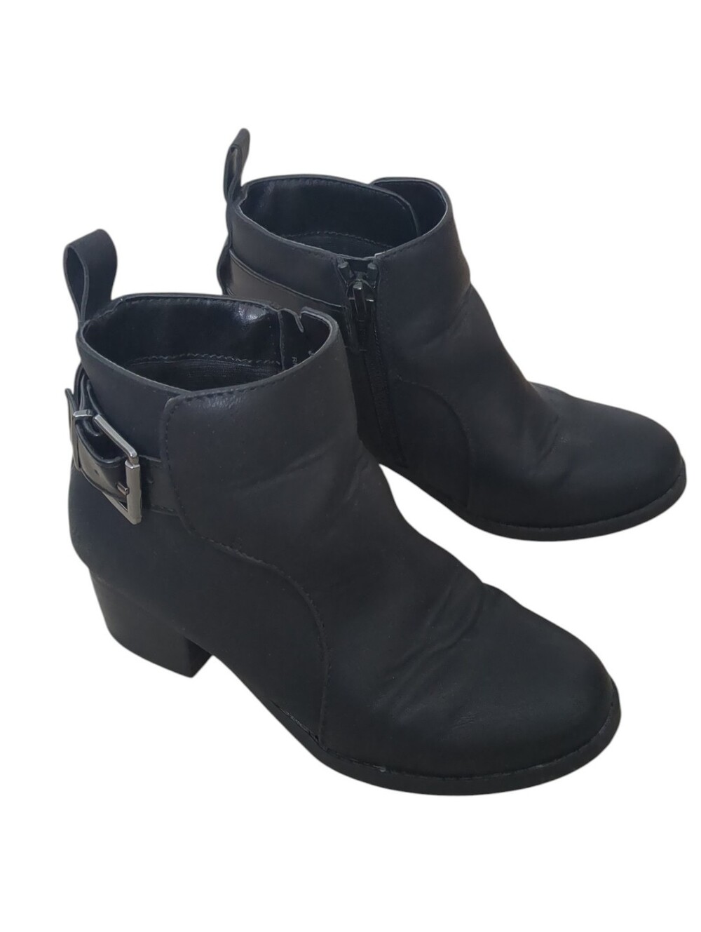 Girls Buckle Heel Booties In Black (Size 13)